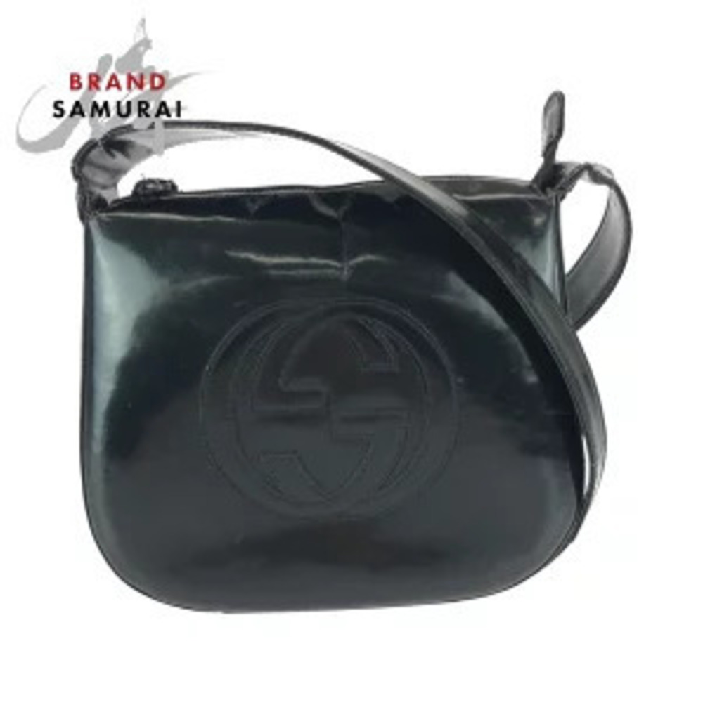 Gucci Interlocking Black Enamel Shoulder Bag